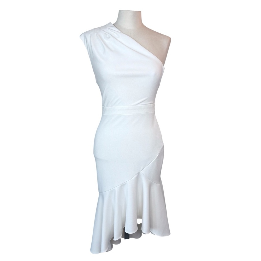 Bloomingdale’s White One Shoulder Midi Dress Sorority Rush Bridal size 0